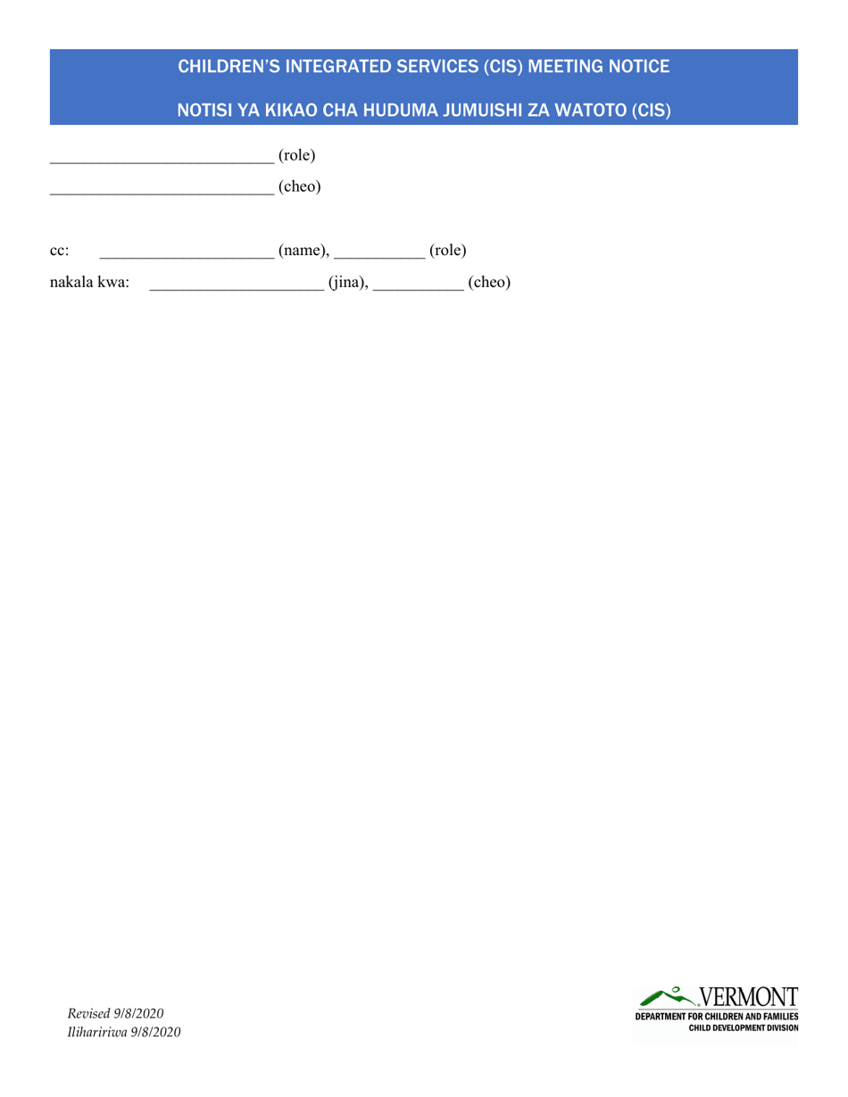 Childrens Integrated Services (Cis) Meeting Notice - Vermont (English / Swahili), Page 3