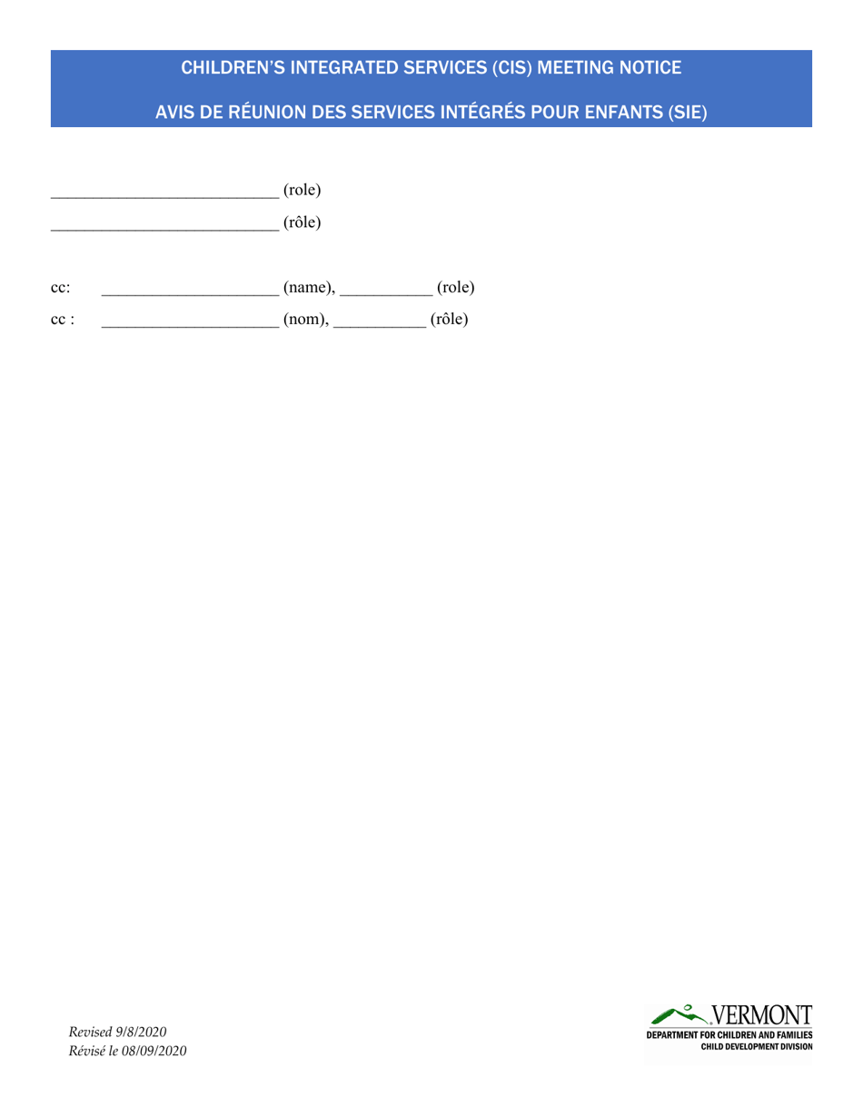 Childrens Integrated Services (Cis) Meeting Notice - Vermont (English / French), Page 3