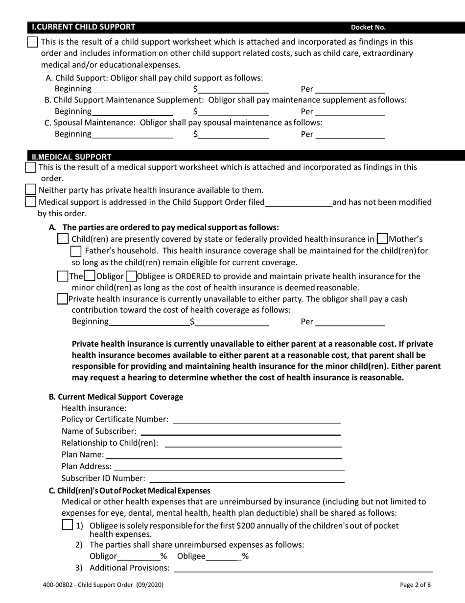 Form 400-00802 Child Support Order - Vermont, Page 2