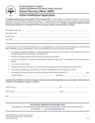 Document preview: School Security Officer (Sso) Initial Certification Application - Virginia