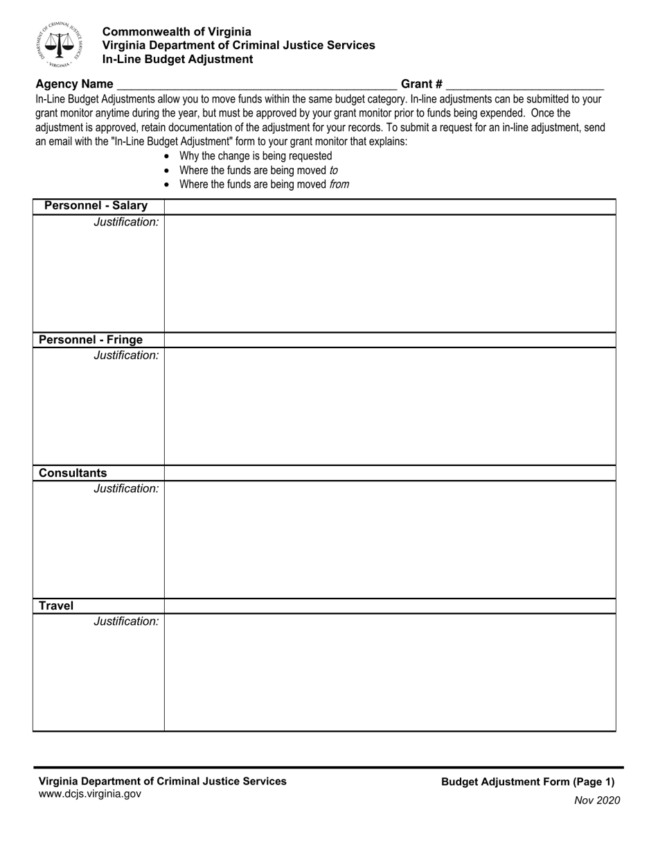 In-line Budget Adjustment - Virginia, Page 1