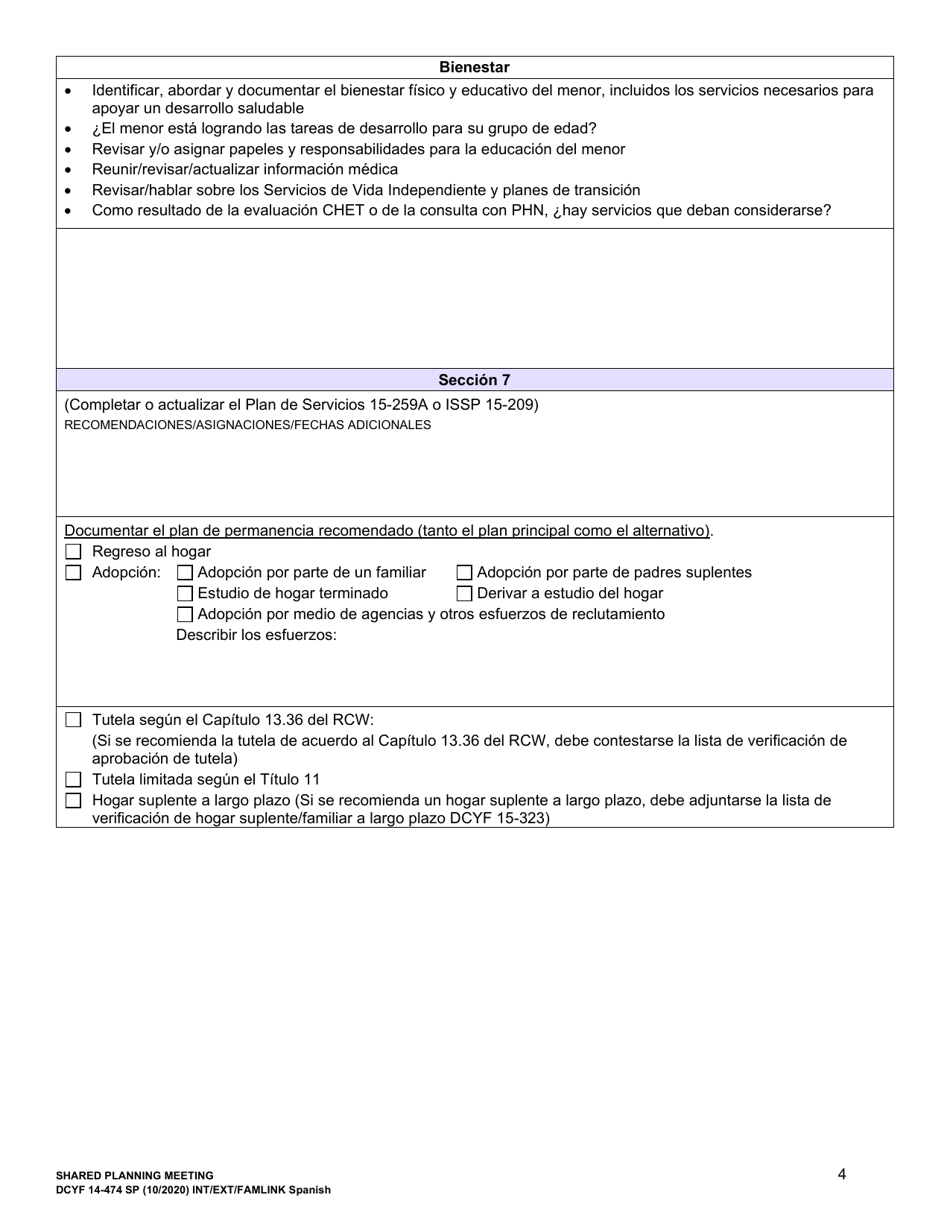 DCYF Formulario 14-474 Reunion De Planificacion Compartida - Washington (Spanish), Page 4