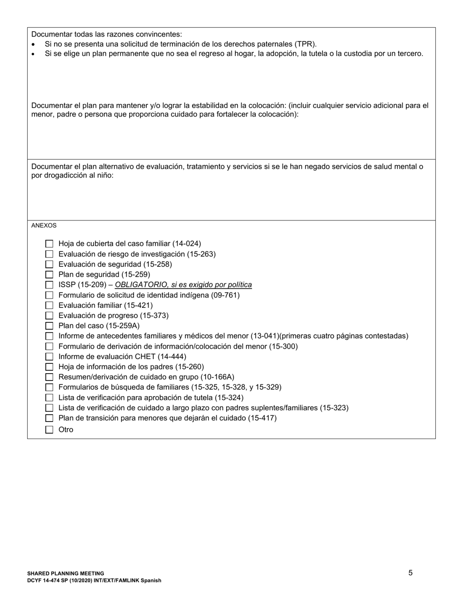 DCYF Formulario 14-474 Reunion De Planificacion Compartida - Washington (Spanish), Page 5