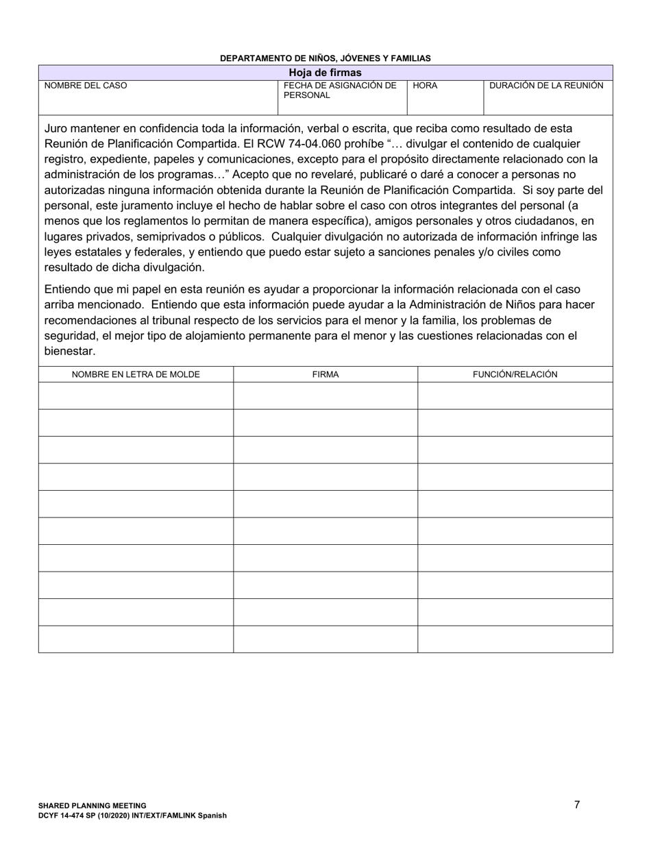 DCYF Formulario 14-474 Reunion De Planificacion Compartida - Washington (Spanish), Page 7