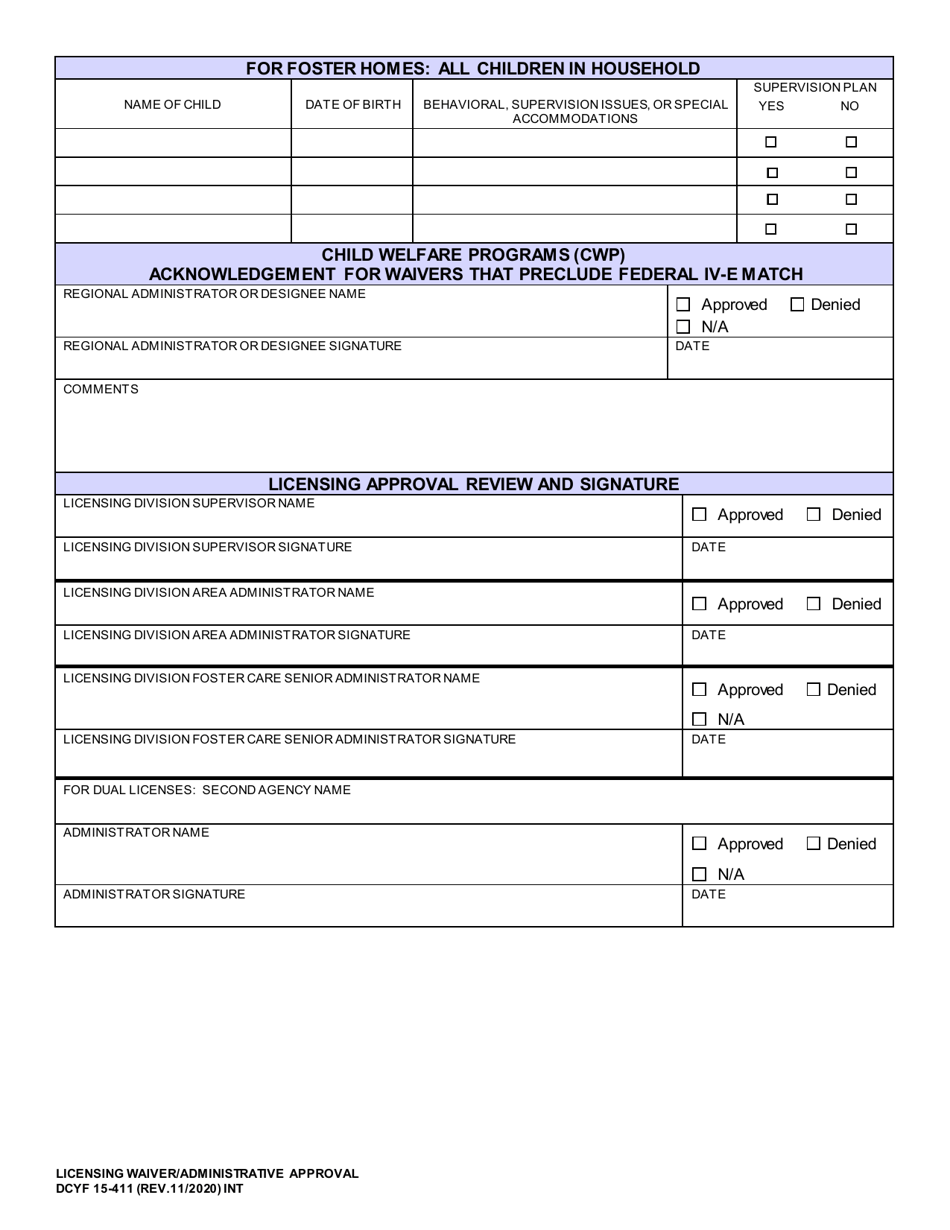 DCYF Form 15-411 Licensing Waiver / Administrative Approval / Relative Non-safety Exemption - Washington, Page 2