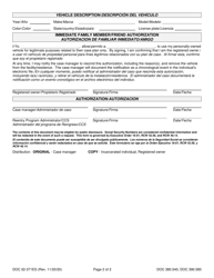 Form DOC02-371ES Personal Vehicle Use Authorization - Washington (English/Spanish), Page 2