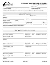 Document preview: Form DOC02-410 Electronic Home Monitoring Screening - Community Parenting Alternative - Washington