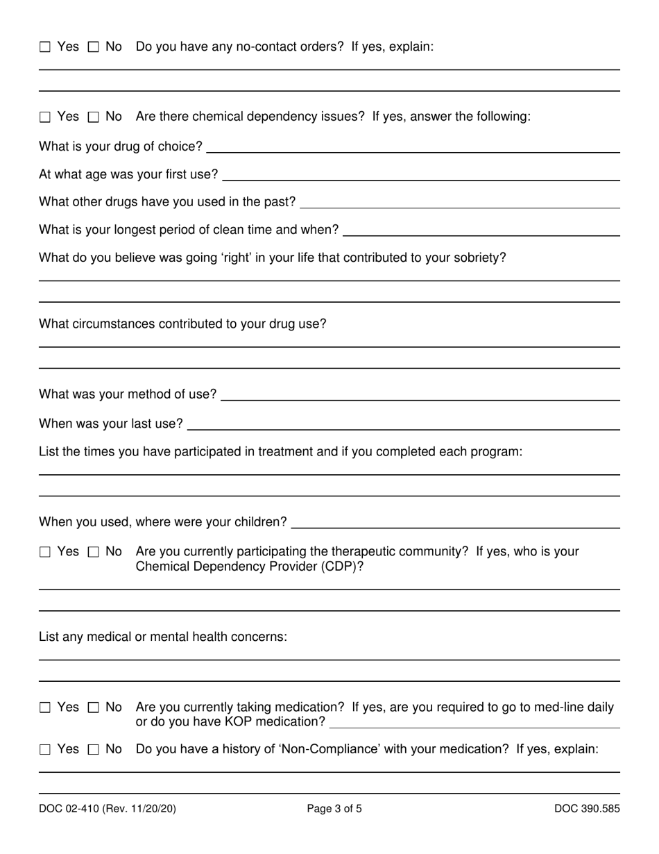 Form DOC02-410 Electronic Home Monitoring Screening - Community Parenting Alternative - Washington, Page 3