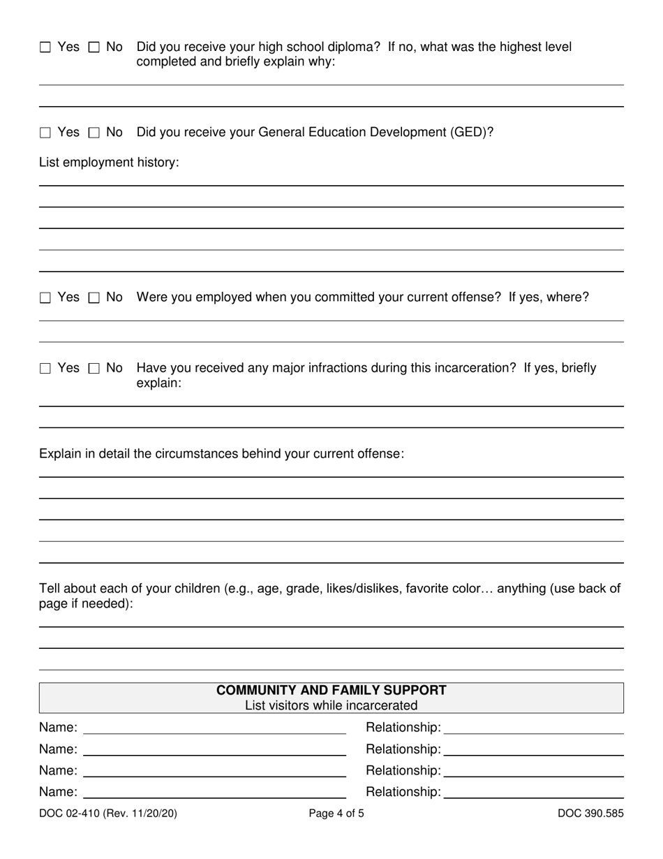 Form DOC02-410 Electronic Home Monitoring Screening - Community Parenting Alternative - Washington, Page 4