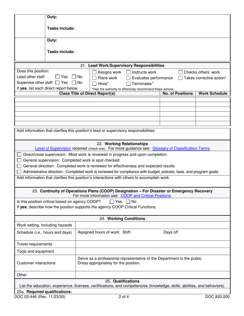 Form DOC03-446 Position Description - Washington General Service (Wgs) and Exempt Non-management - Washington, Page 2