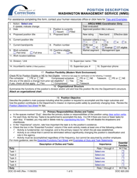 Form DOC03-445 Position Description - Washington Management Service (Wms) - Washington