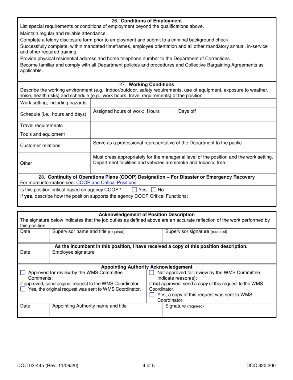 Form DOC03-445 Position Description - Washington Management Service (Wms) - Washington, Page 4