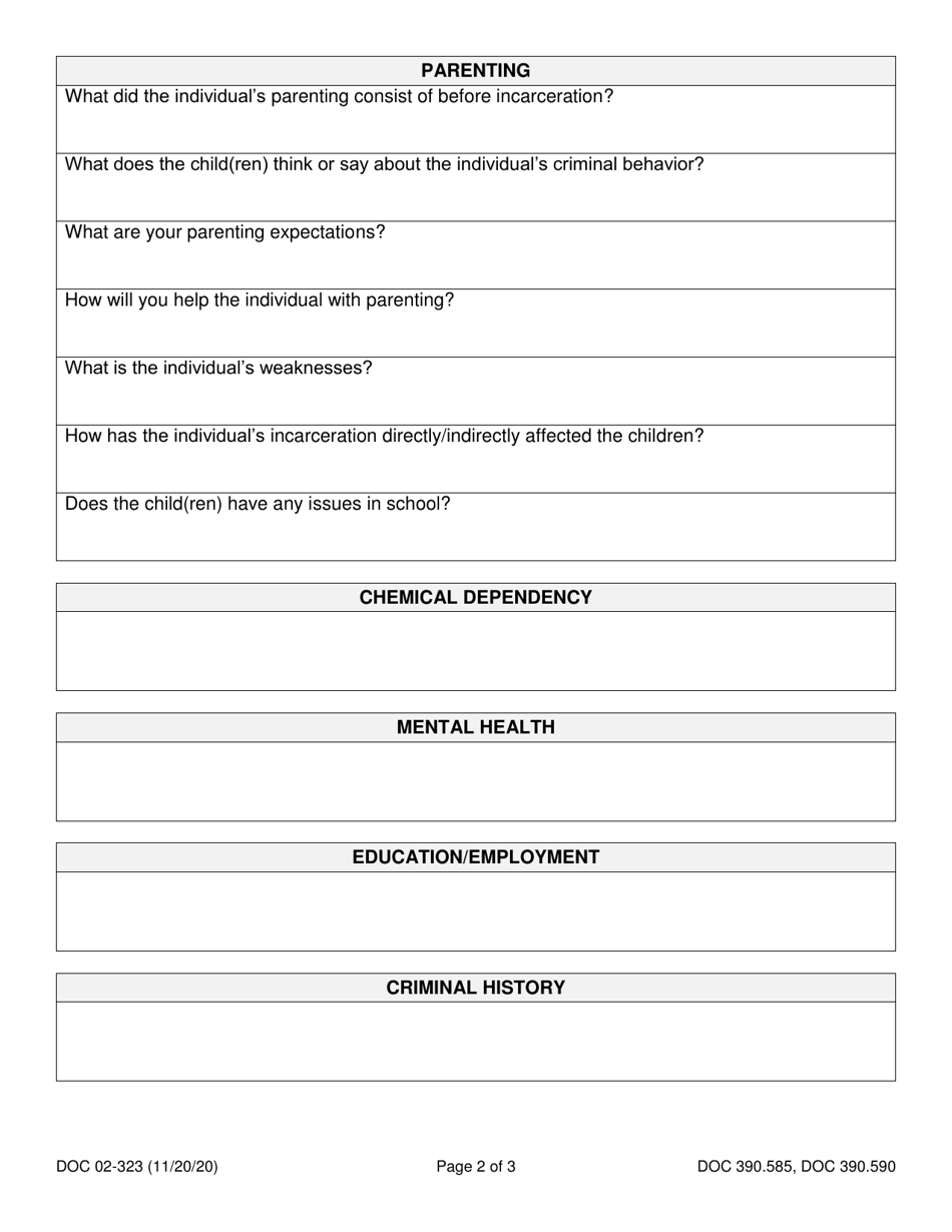 Form DOC02-323 Home Investigation Report - Washington, Page 2