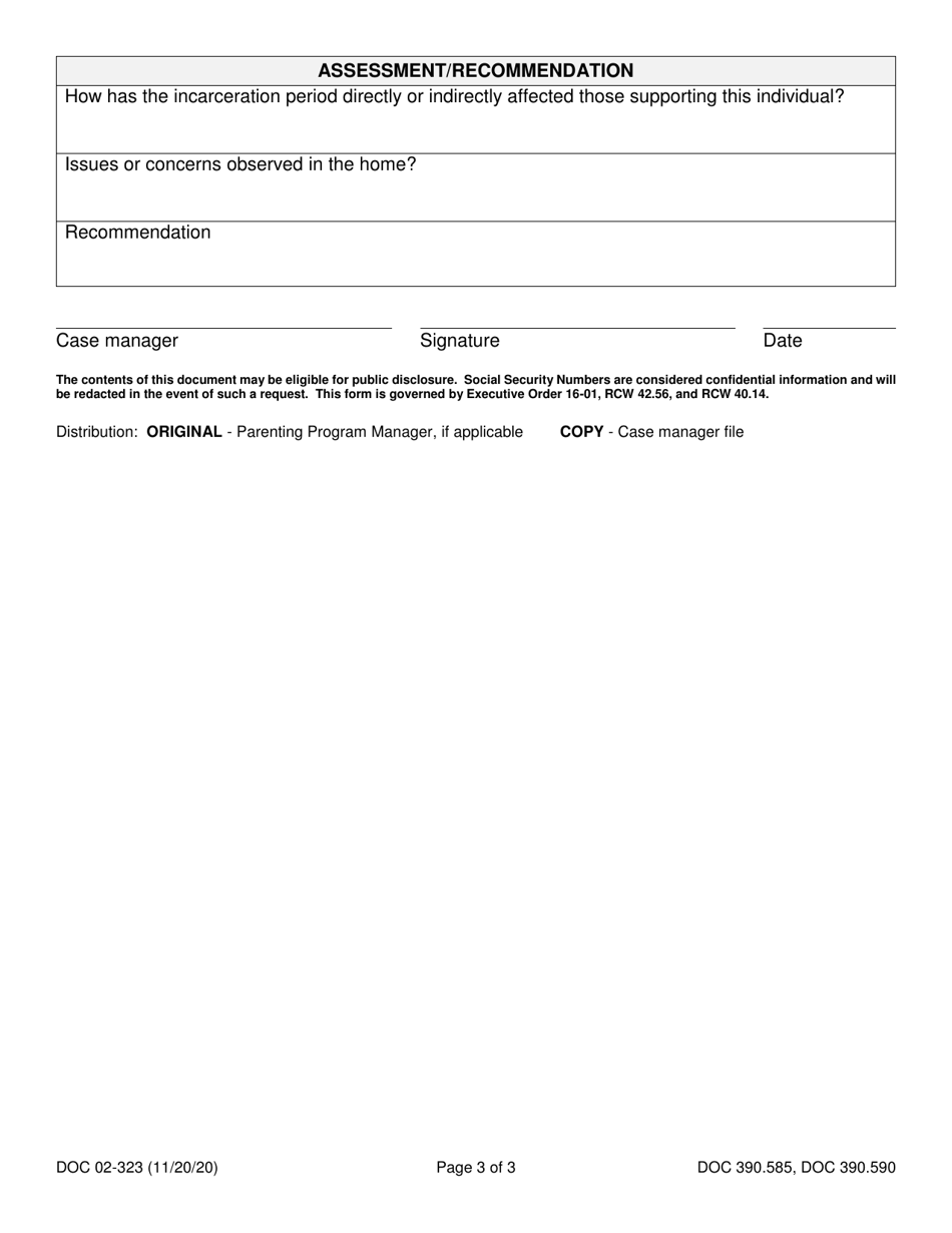 Form DOC02-323 Home Investigation Report - Washington, Page 3