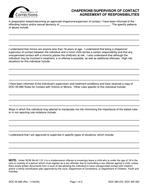 Form DOC05-686 Chaperone/Supervisor of Contact Agreement of Responsibilities - Washington