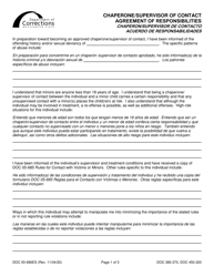 Form DOC05-686ES Chaperone/Supervisor of Contact Agreement of Responsibilities - Washington (English/Spanish)