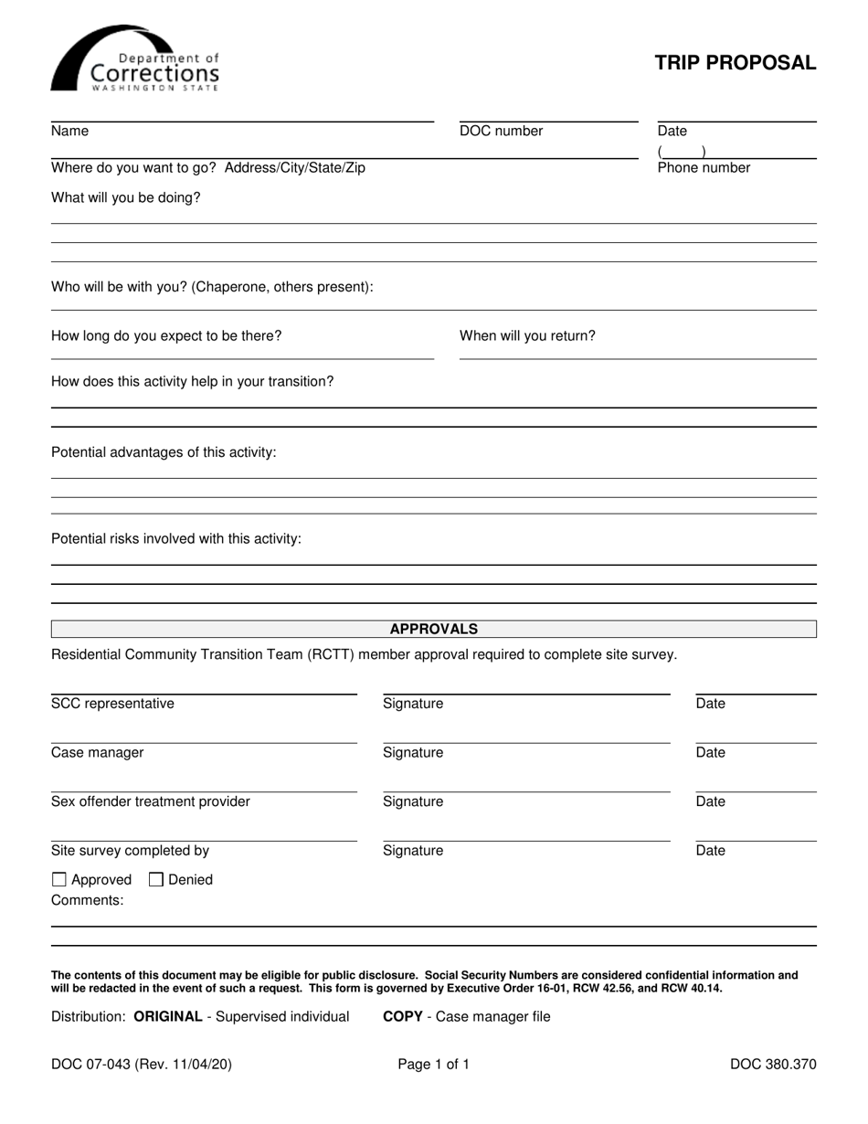 Form DOC07-043 Trip Proposal - Washington, Page 1