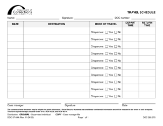 Document preview: Form DOC07-044 Travel Schedule - Washington