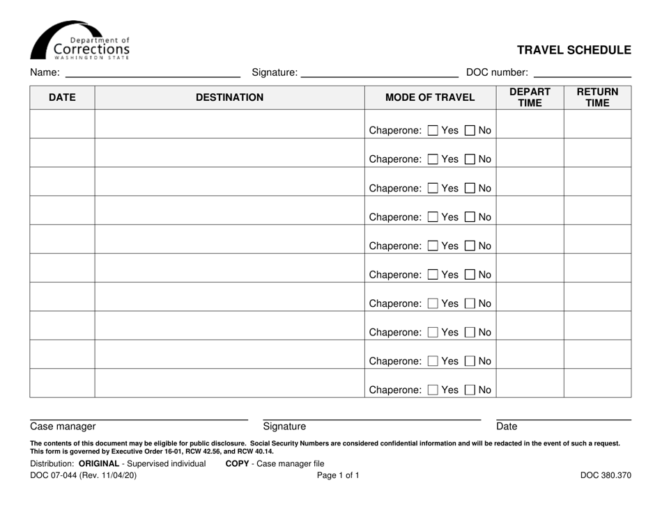 Form DOC07-044 Travel Schedule - Washington, Page 1