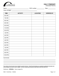 Document preview: Form DOC11-024 Daily Itinerary - Graduated Reentry - Washington