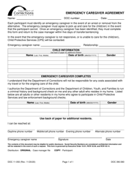 Document preview: Form DOC11-050 Emergency Caregiver Agreement - Washington
