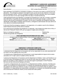 Document preview: Form DOC11-050ES Emergency Caregiver Agreement - Washington (English/Spanish)