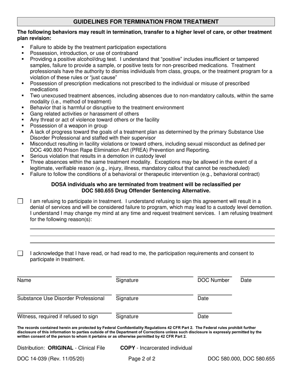 Form DOC14-039 Substance Use Disorder Treatment Participation Requirements - Washington, Page 2