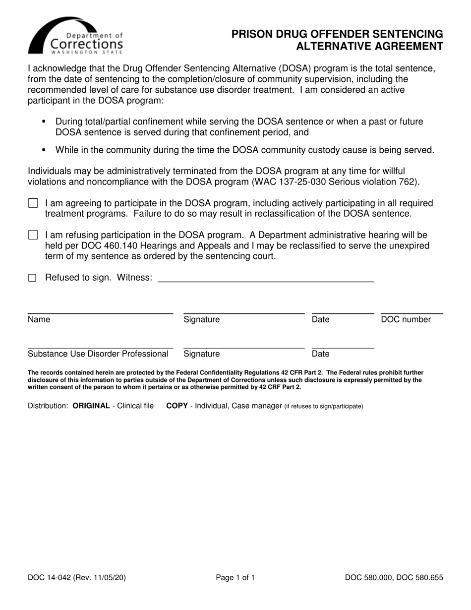 Example Dc Csosa Inmate Sheet.pdf Form DOC14-042 Download Printable PDF or Fill Online Prison Drug ...