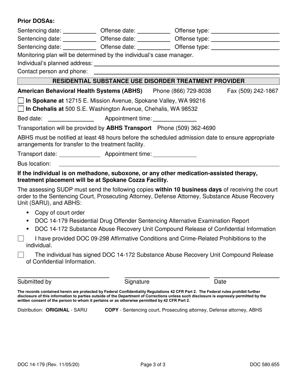 Form DOC14-179 Residential Drug Offender Sentencing Alternative Examination Report - Washington, Page 3