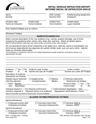 Form DOC17-076ES Initial Serious Infraction Report - Washington (English/Spanish)