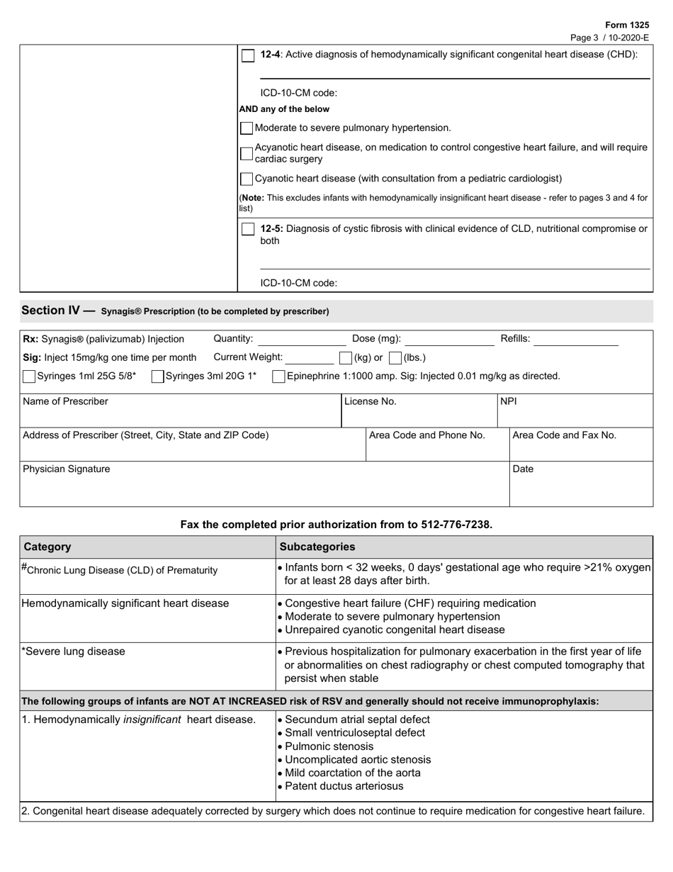Form 1325 Synagis Prior Authorization Addendum (Cshcn) - Texas, Page 3