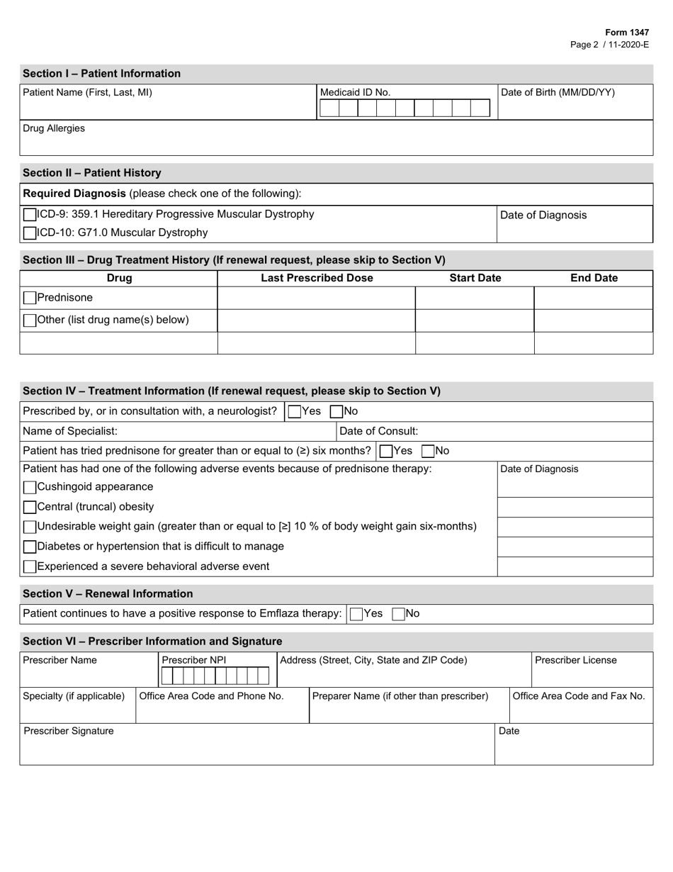 Form 1347 Emflaza Authorization Request (Medicaid) - Texas, Page 2
