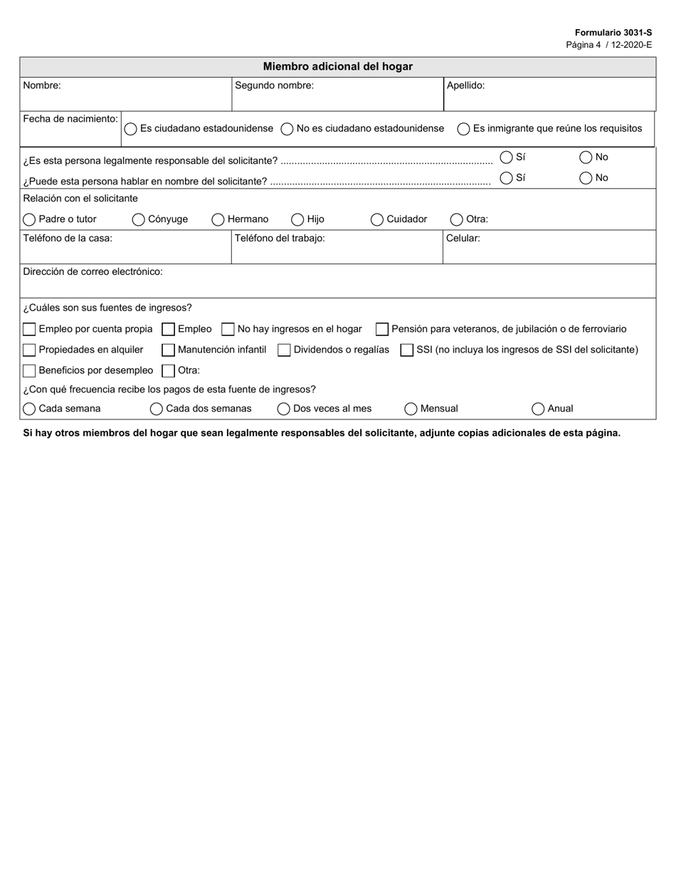 Formulario 3031-S Solicitud De Beneficios Del Programa Para Ninos Con Necesidades Medicas Especiales (Cshcn) - Texas (Spanish), Page 4