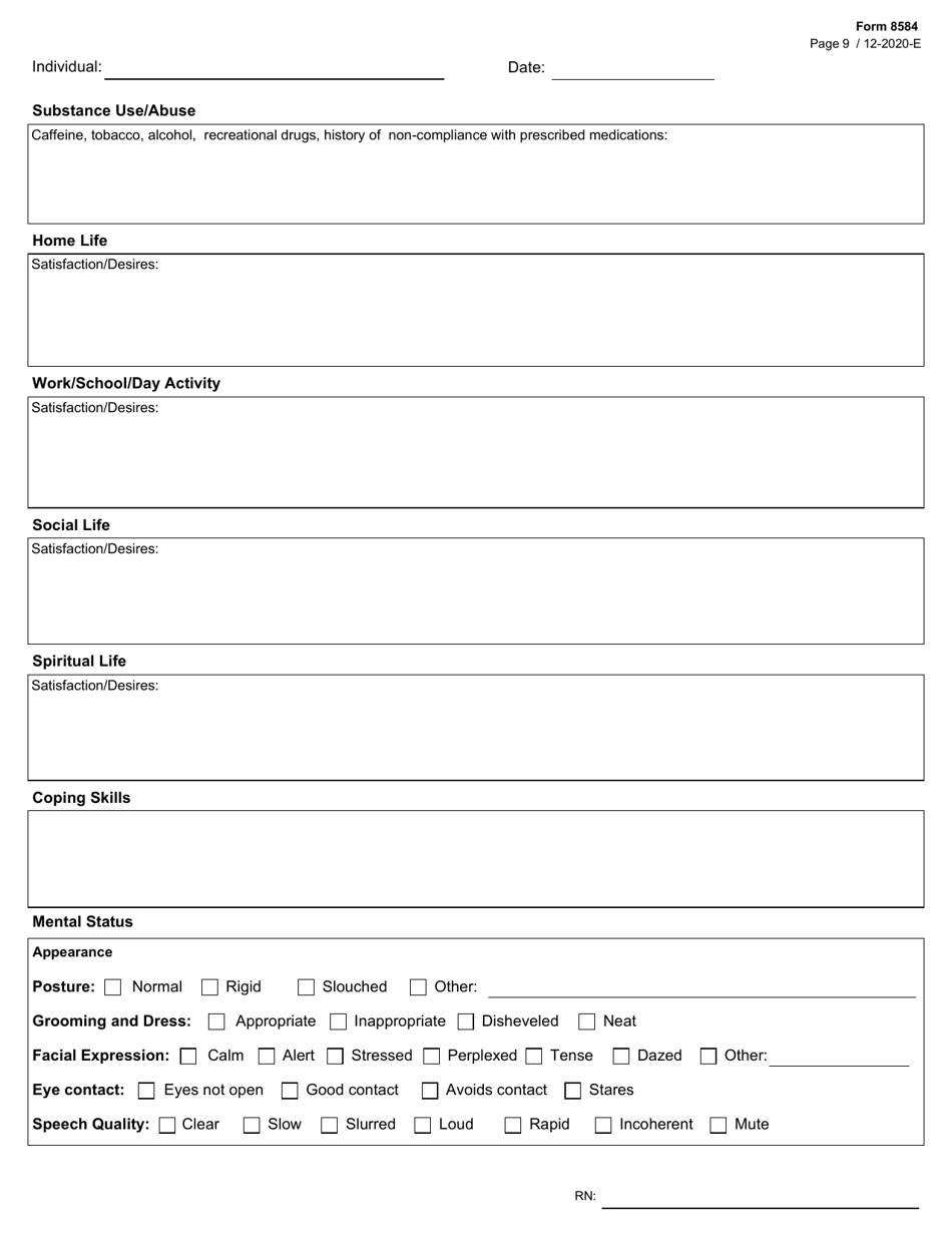 Form 8584 Comprehensive Nursing Assessment - Texas, Page 9