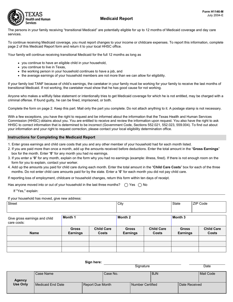 Form H1146-M Medicaid Report - Texas, Page 1