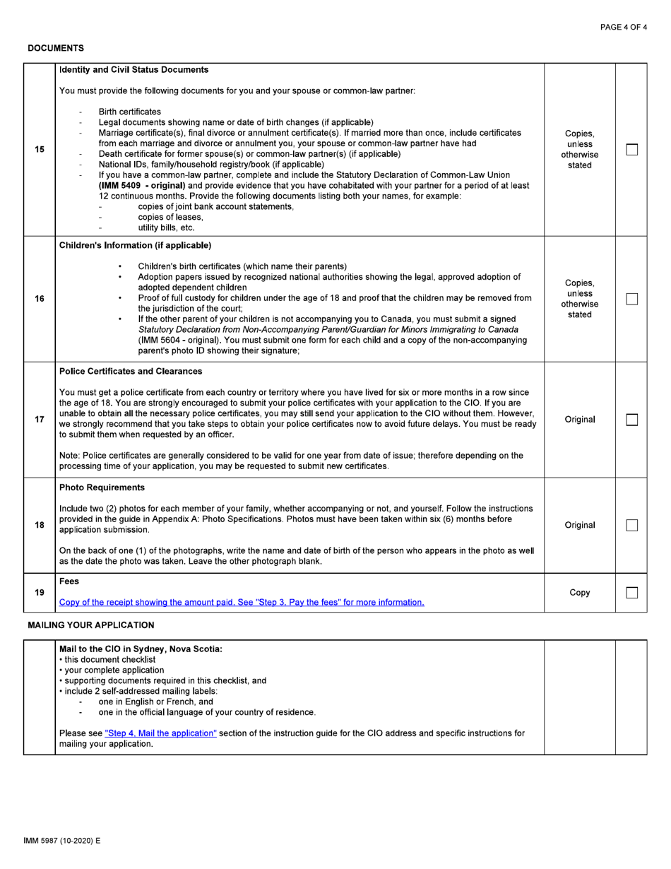 Form IMM5987 Download Fillable PDF Document Checklist: Rural and ...