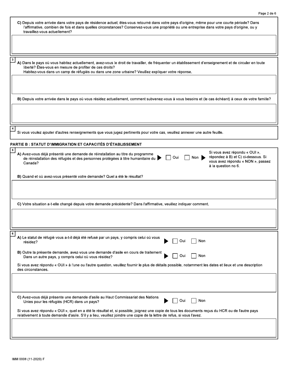 Forme IMM0008 Annexe 2 Refugies Hors Canada - Canada (French), Page 2