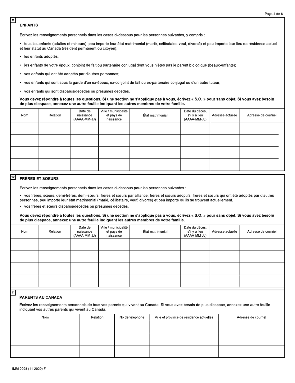 Forme IMM0008 Annexe 2 Refugies Hors Canada - Canada (French), Page 4