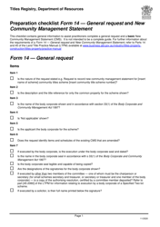 Document preview: Form 14 Preparation Checklist - General Request and New Community Management Statement - Queensland, Australia