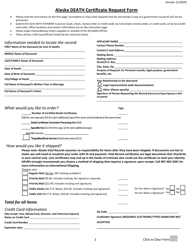 Alaska Death Certificate Request Form - Alaska, Page 2