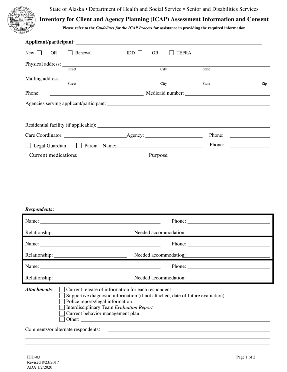 Form IDD03 Fill Out, Sign Online and Download Fillable PDF, Alaska