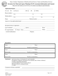 Form IDD-03 Inventory for Client and Agency Planning (Icap) Assessment Information and Consent - Alaska