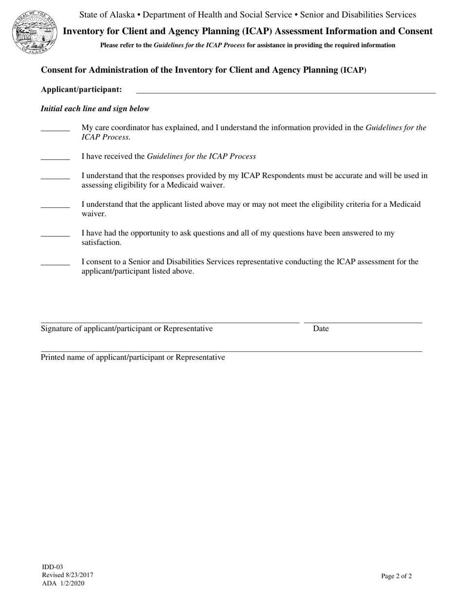 Form IDD-03 Inventory for Client and Agency Planning (Icap) Assessment Information and Consent - Alaska, Page 2