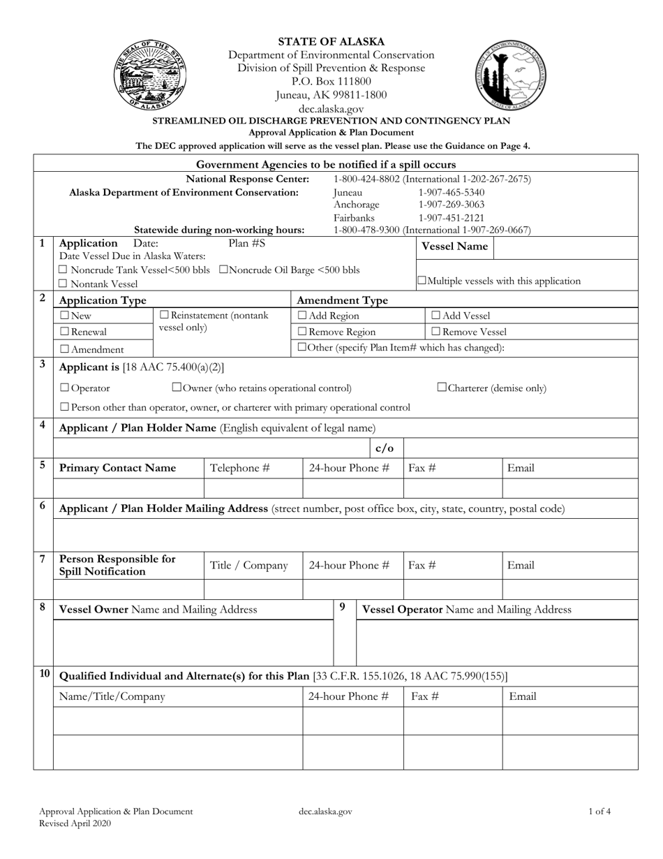 Streamlined Oil Discharge Prevention and Contingency Plan - Approval Application  Plan Document - Alaska, Page 1