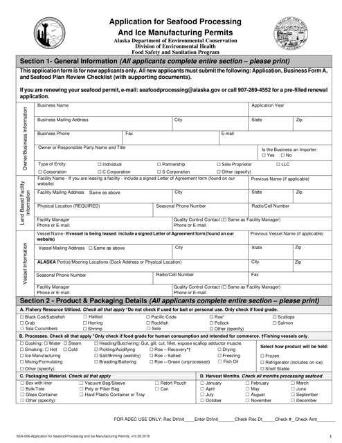 Form SEA-006 Application for Seafood Processing and ICE Manufacturing Permits - Alaska