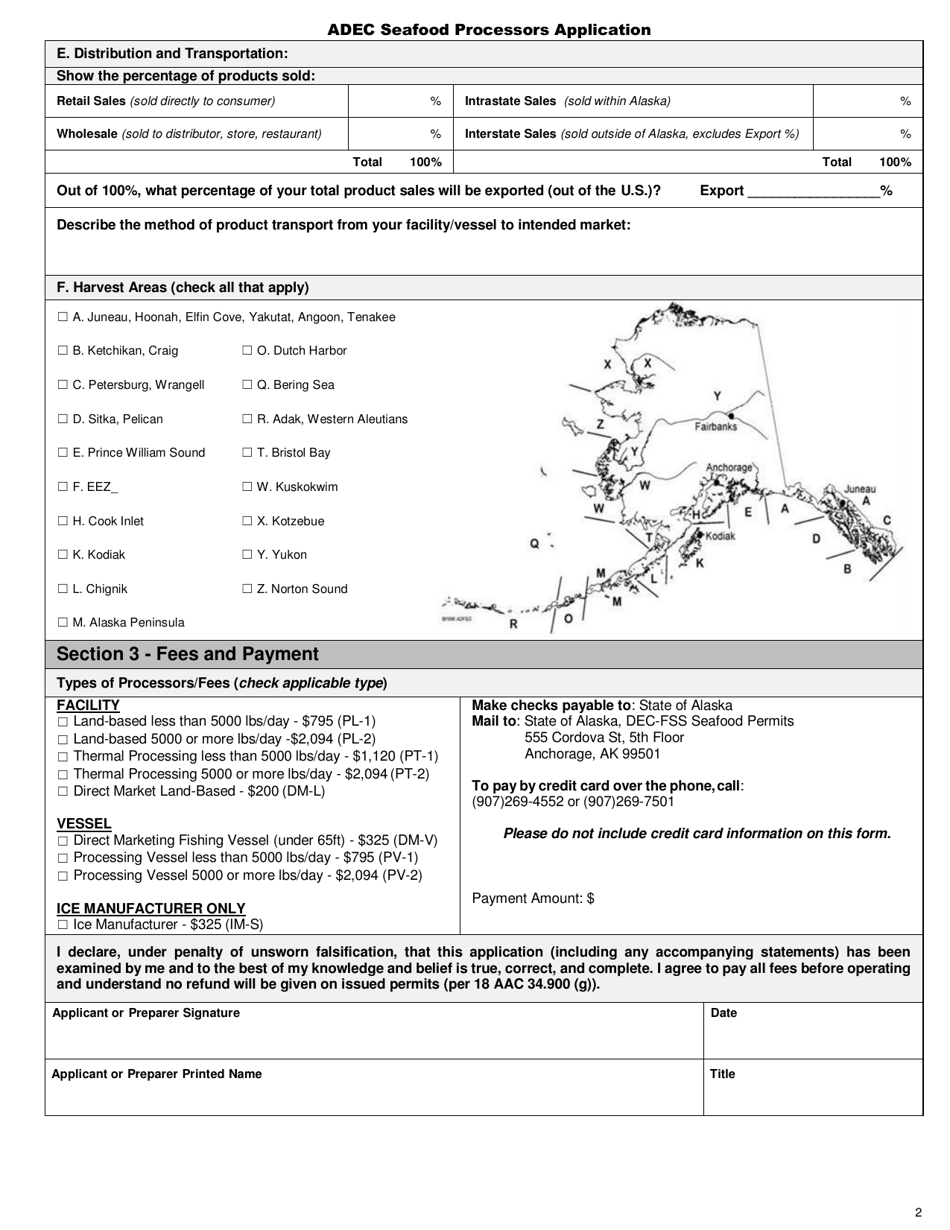 Form SEA-006 Application for Seafood Processing and ICE Manufacturing Permits - Alaska, Page 2