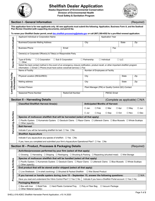 Form SHELL-016 Shellfish Dealer Application - Alaska