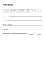 Form CD9608A &quot;After School Program Enrollment Certification&quot; - California