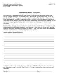 Form EESD-PPSE &quot;Parent Plan for Seeking Employment&quot; - California