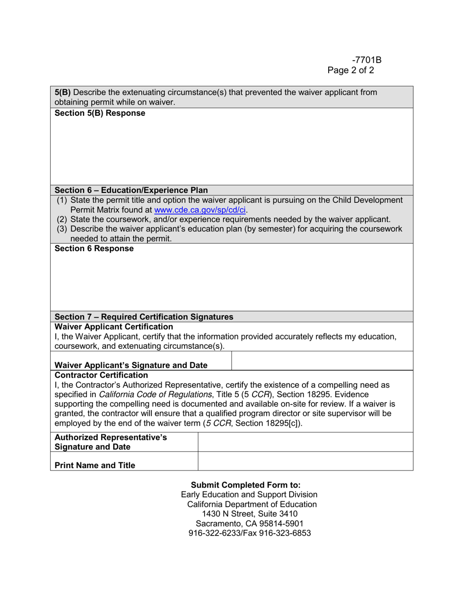 Form EESD-7701B Site Supervisor or Program Director Staffing Qualifications Waiver Extension Request - California, Page 2